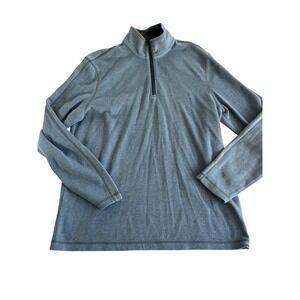 Eddie Bauer Mens XL Tall Blue 1/4 Zip Pullover Textured Knit Mock Neck Sweater